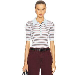 A.L.C. Sydney Polo Top Ice Water/Sequoia Striped Knit – Size XL